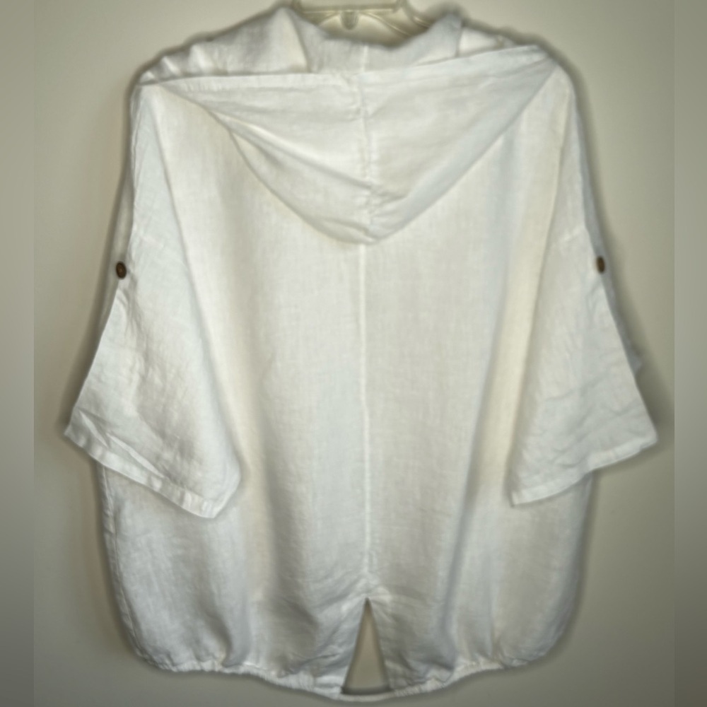 WHITE LINEN (MADE IN ITALY) HOODED TOP/COVERUP - Picture 6 of 7